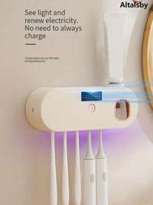 1 件智能紫外线牙刷消毒器和牙膏分配器、USB 充电壁挂式牙刷架（带牙膏挤压装置）、5 槽牙刷架（带自动消毒功能）、浴室牙刷消毒器、浴室储物、浴室配件家居浴室装饰秋季装饰返校 - 彩色 - 查看 4