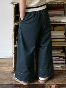 DAZY Young Girl Elastic Waist Pocket Wide Leg Loose Casual Jeans - Blue - View 3