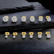 MDFUN 6 Pairs Stud Earrings Sets 3-8MM 18K Gold Plated Round 5A+ Cubic Zirconia Earrings CZ 6 Prong Ears Jewelry Women - 4MM-黃金 - 查看 11