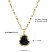 Men Chain NecklacesBuddha Pendant Necklace For Women Men 18K Gold Plated  Inlay Multicolor Buddha Head For Protection 3MM Flat  Necklace Chainfor Boys - 黑色 - 查看 2
