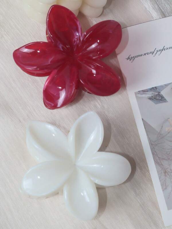2pcs Women Minimalist Wine Red & Ombre Acrylic Flower Hair Clip Ponytail Holder, Elegant & Versatile Hair Accessory For Daily Wear, Suitable For Festivals & Everyday Use
