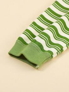 1 pieza Pelele de bebé recién nacido con estampado de ganso a rayas y sonajero, body de manga larga 100% algodón, apto para niños y niñas, primavera/otoño