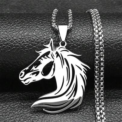 قلادة برأس حصان جوفاء للرجال والنساء من الفولاذ المقاوم للصدأ باللون الذهبي والفضي والأسود، هدية لعشاق الخيول