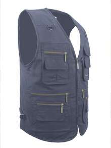 Men's Fishing Vest Utility Travel Vest With Pockets Outdoor Work Photo Cargo Fly Summer Vest - Màu Xám nhạt - Xem 4