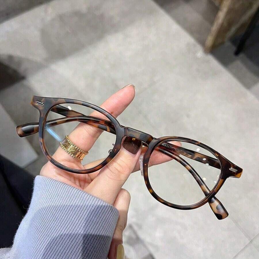 1副女士复古方形豹纹镜框眼镜，小巧时尚镜框，适合日常佩戴，含眼镜盒