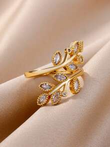 Anéis de aço inoxidável com flor minúscula, zircônia cúbica, banhados a ouro 18K, antidesbotamento, anel ajustável aberto para mulheres, joias douradas estéticas para casamento, acessórios para festa, férias, presentes para mãe/melhores amigas