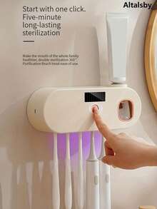 1 件智能紫外线牙刷消毒器和牙膏分配器、USB 充电壁挂式牙刷架（带牙膏挤压装置）、5 槽牙刷架（带自动消毒功能）、浴室牙刷消毒器、浴室储物、浴室配件家居浴室装饰秋季装饰返校 - 彩色 - 查看 5