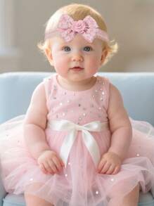 3 Stücke süße rosa Stirnbänder für Babys, niedliche Mesh-Rosenblumen-Haarspangen für Kleinkind Säuglinge, Neugeborene, elastische Nylon-Haarbänder, weich und dehnbar, Neugeborenen-Fotorequisiten, Baby-Shower-Party-Kopfschmuck, Baby-Haraccessoires