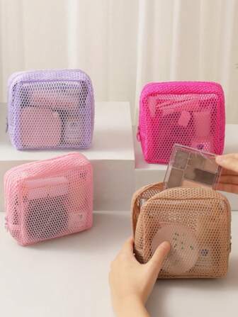1pc New Travel Organizer Bag, Large Capacity Portable Mesh Makeup Bag, Cosmetic Pouch