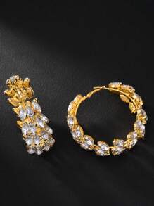 2pcs Fashionable Exaggerated Geometric Hoop Earrings, Rhinestone Decorated Earrings For Women, Stylish Runway Accessories