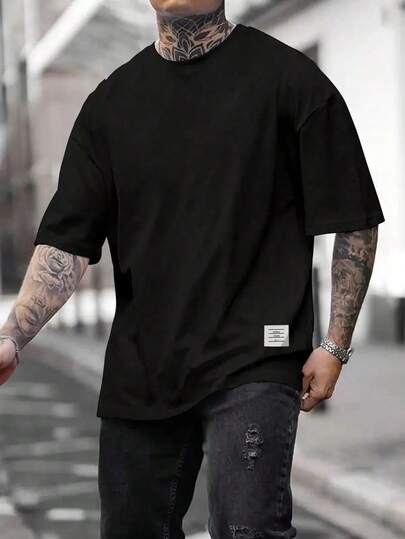 Camiseta de manga corta con caída de hombros y color liso para hombre, de verano