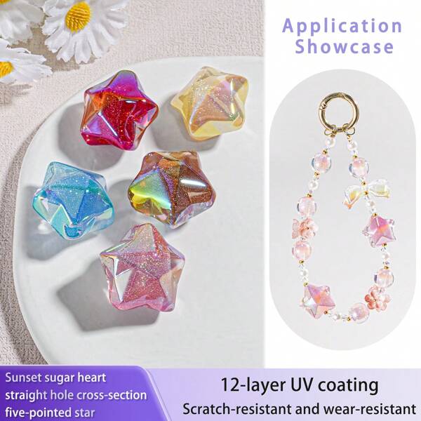 5pcs 19.6mm*20.5mm Diameter ABS Material High Quality Sunset Faceted Pentagram Beads For Bracelets, Necklaces, Earrings And DIY Holiday Celebration Crafts & Jewelry Making