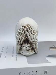 1 Stück Harz Drei Weise Schädel Statue, Halloween Horror Thema Dekoration, Sehe kein Böses, Höre kein Böses, Sage kein Böses Schädel Figur, geeignet für Wohnzimmer Schreibtisch Heimdekoration, Halloween Party Requisite, Innen-/Außenbereich Schreibtisch, Eingangsbereich, Büro, Schlafzimmer Dekoratives Kunstwerk