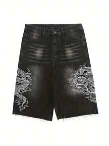 Globe Swift Embroidered Mid-Rise Loose Straight Wide Leg Jeans, Emo Style - Black - View 6