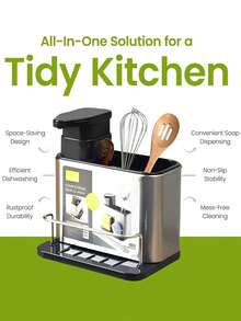 Stainless Steel Kitchen Utensils Storage Rack, Knife Holder, Spoon Fork Chopsticks Cookware Organizer Tray Stand - Silver - View 4