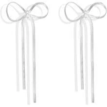 Bow Earrings For Women  Sparkly Rhinestone Chain Tassel Earrings Cute Ribbon Stud Earring Daily Party Jewerly Gifts Christmas Stocking Stuffers - D2:銀色蝴蝶結流蘇耳環 - 查看 1