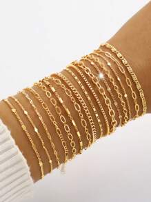 16/12pcs Set Minimalist Heart Faux Pearl Rhinestone Snake Chain Bracelet Set For Women, Suitable For Date, Vacation, Gift, Daily Matching, Party Outfit