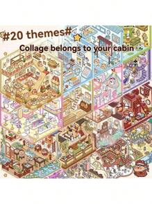 1set/20pcs Landscape Sticker Book, 20 Large Scene Collection, 3D Miniature House Stickers, Student Stress Relief Handmade DIY Micro Landscape Stickers, Family Game Collage Stickers, Suitable For Family Gatherings, Small Gifts, Campus Scene Building Stickers - Multicolor - View 3