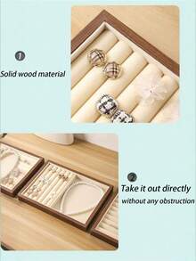 胡桃木首饰盒，带透明窗口，内衬天鹅绒首饰托盘，女士首饰收纳盒，项链戒指耳环展示托盘，大容量首饰整理盒，可收纳项链、手链、戒指、耳环、口红及其他配饰，送给女孩的礼物，旅行礼物 - 胡桃木開窗首飾盒 - 查看 11