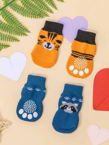 4/8只装宠物袜，随机老虎和浣熊图案，可爱宠物袜 - 彩色 - 查看 2