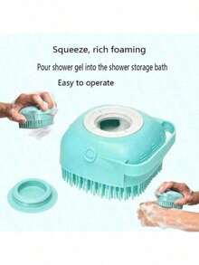 1pc A Practical Pet Cleaning Tool! Blue Green Silicone Shower Brush With Built-In Shower Gel Compartment, Bristles Massage And Stain Removal, Essential For Pet Bathing - Baby Pink - View 10