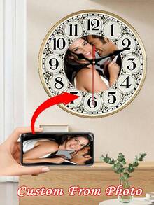 1pc 10/12 Inch Custom Photo Wall Clock - Silent Non-Tick Wooden Clock With Roman Numerals, Personalized Gift For Valentine's Day, Wedding, Home Decoration, Office Or School (Batteries Not Included), Clock Wall Decoration, Living Room Home Decoration, Living Room Decoration, - Multicolor - View 19