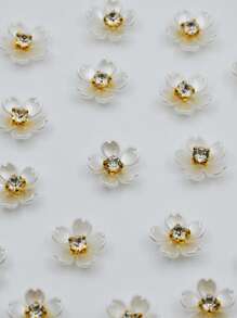 200/100/50/30颗/包，14毫米五瓣花，金色底座爪镶水晶树脂花，无孔珍珠，服装、包包、鞋子装饰配件