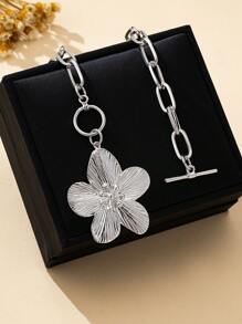 Chunky Chain OT Necklace With Flower Pendant Women And Girls Couple Gifts Valentine's Day Gift Gifts For Mother/ Mom/Mama - Flower Pendant - View 3