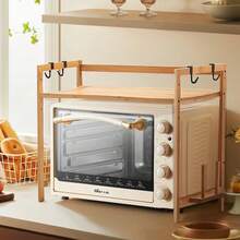 LIVINGANDHOME Living And Home Wooden Spice Rack Organizer,Kitchen Bakers Rack,Microwave Stand, Kitchen Storage Rack Shelf Holder For Spices, Pots, And Pans - Free Standing Kitchen Storage Shelf With Hooks (55*35*67cm/42cm) - Wood Color - View 7