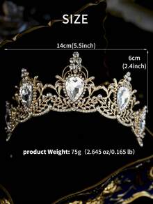 1 pieza Corona dorada de tiaras para mujeres, diadema de cristal con corona de princesa de strass, accesorios para el cabello, joyería, novia, boda, cumpleaños, fiesta, baile de graduación, Navidad, Ramadán