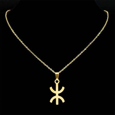 Collier pendentif avec symbole des Berbères d'Afrique, en acier inoxydable couleur or, amulette avec lettre Amazigh ⵣ, style rétro, chaîne de collier de bijoux