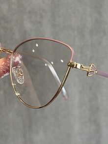 1pc New Metal Color Changing Glasses, 2-In-1 Cat Eye Fashion Decorative High Quality Spring Leg Glasses, Outdoor Eyeglasses & Indoor Clear Glasses - Gold Dot Powder - View 3