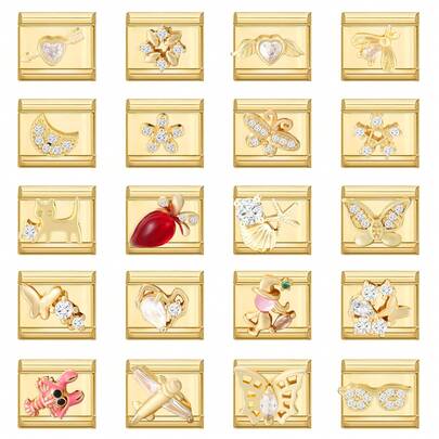 1pc Micro-Inlaid DIY Italian Modular Bracelet, Decorated With Heart, Flower, Moon, Butterfly Elements, Suitable As Party Gift For Friends/Couples, Applicable For Christmas, New Year, Halloween, Valentine's Day, Charming Design, Stainless Steel Jewelry