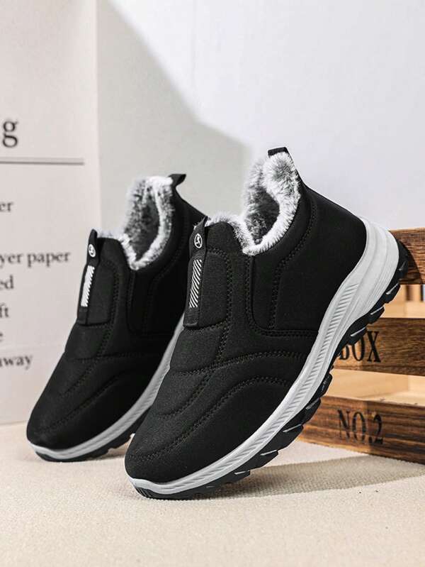 Men's Winter Fleece-Lined Casual Sneakers/Snow Boots, Thick Sole Classic Sports Shoes, Fleece-Lined Comfortable Outdoor Sports Shoes, Easy Slip-On Warm Boots Women's Winter Fleece-Lined Casual Sneakers, Women's Anti-Cold Snow Boots, Outdoor Couples' Fleece-Lined Slip-On Shoes