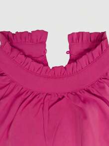 Women's Elegant Solid Color Ruffle Trim Lantern Sleeve Loose Blouse, Suitable For Daily, Office, Commuting Wear - Rose Red - View 5