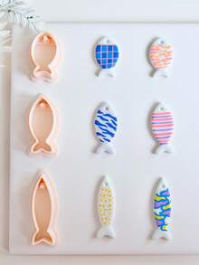 1/2/3 pezzi/set di piccoli stampi in argilla polimerica a forma di pesce per orecchini e creazione di gioielli, design a pendente a forma di pesce, stampi in argilla morbida per la realizzazione di ciondoli e decorazioni per collane, sagome 3D stampate a forma di animali con bordi affilati in PLA per orecchini - Pescare - Visualizzare 1