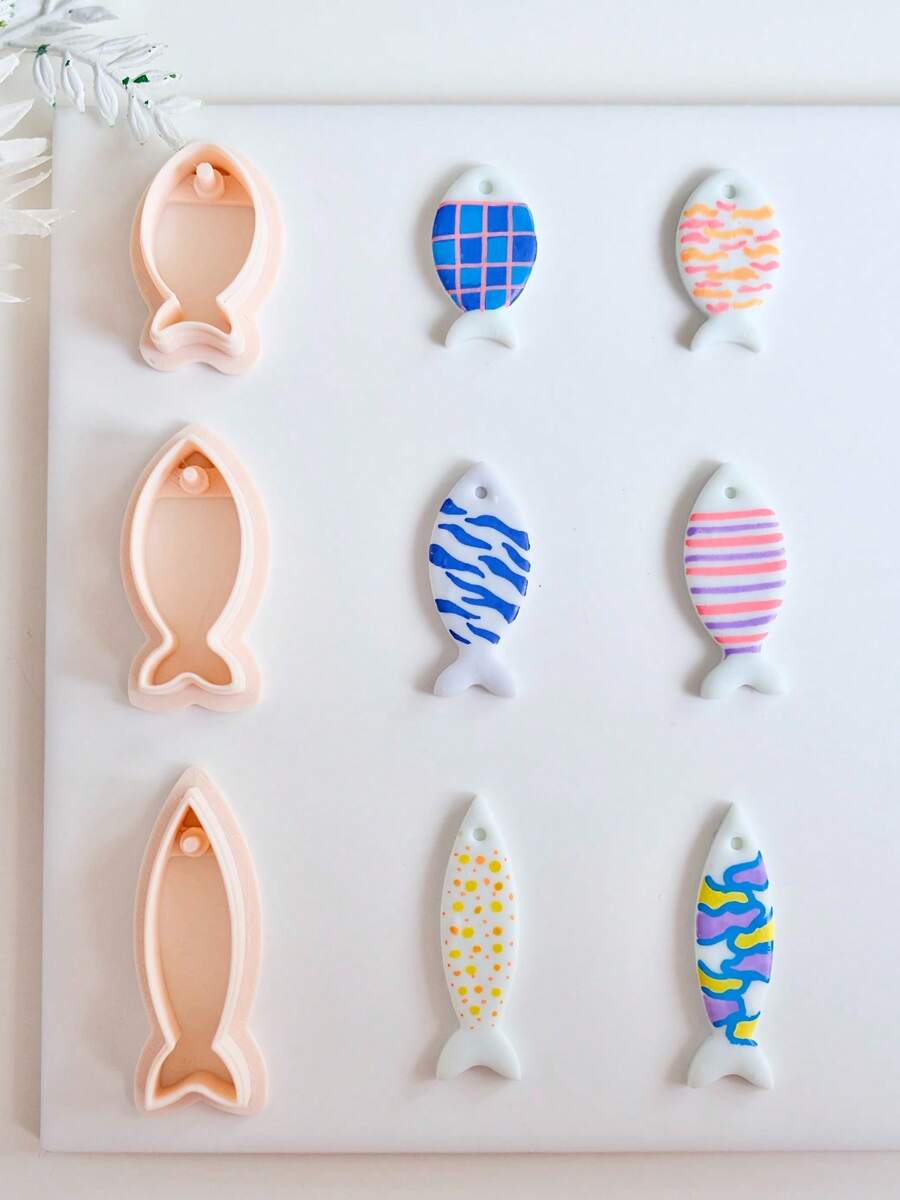 1/2/3 pezzi/set di piccoli stampi in argilla polimerica a forma di pesce per orecchini e creazione di gioielli, design a pendente a forma di pesce, stampi in argilla morbida per la realizzazione di ciondoli e decorazioni per collane, sagome 3D stampate a forma di animali con bordi affilati in PLA per orecchini - Pescare - Visualizzare 1