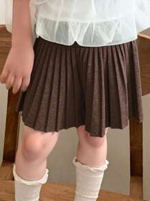 Dazy Kids 1 件年轻女孩休闲时尚纯色褶皱针织裙，秋季