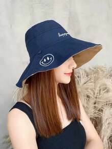 1pc Double-Sided, 3D Tailored, 11cm Wide Brim Hat, Face-Slimming, Adjustable, Soft & Comfortable, Breathable, Foldable & Portable, UV Protection, Floral Accent, Internal Soft Lining, Non-Deformable, Excellent For Photos, Fashionable & , Suitable For Back To School, Travel, Cycling, Outdoor, Hiking, Gatherings And More Occasions