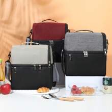 1 pieza Bolsa de almuerzo tipo bento negra iónica, bolso aislado minimalista para trabajadores de oficina