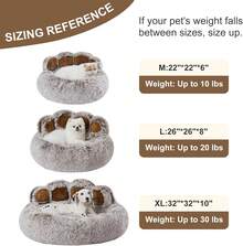 Paw Shape Calming Pet Bed, Plush Faux Fur Donut Bed For Dogs & Cats,  Washable, Non-Slip Bottom, Large Size (26"*26"*8"), Gray - Pet Sofa