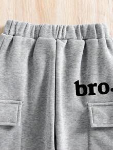 Tween Boy Cartoon Letter Print Crew Neck Sweatshirt And Sweatpants Set - Grey - View 7