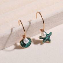 1 Pair Of Bohemian Seashell Starfish Pendant Earrings For Women, Gold Zinc Alloy With Faux Gemstones, Elegant Casual Wear And Perfect Gift For Valentine's Day Or Party, Earrings - Nhiều màu - Xem 7