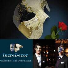 2pcs Half Face Masquerade Set] Phantom Of The Opera Style Men's Masquerade Set - Half Face Mask And Bowknot , Perfect For Halloween, Carnival, Balls And Costume Parties - Multicolor - View 3