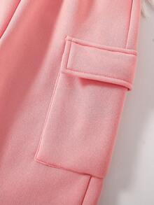 Toddler Heart Print Warm Crew Neck Sweatshirt And Pants Set - Pink - View 9
