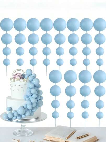 30pcs/10pcs/5pcs-Blue Spherical Cake Toppers, Baby Shower Cake Decorations, Ball Cake Decorations - Spherical Paper Cupcake Toppers And Mini Balloon Cake Decorations, Suitable For Weddings, Anniversaries, Baby Showers And Birthday Parties.