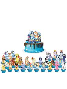 Bluey ديكور حفلة عيد ميلاد بلوي الجميلة، ديكور حفلة عيد ميلاد أو زفاف بانر ملون مع أعلام وهدايا بشخصيات كرتونية من بينجو هيلر وكوكو