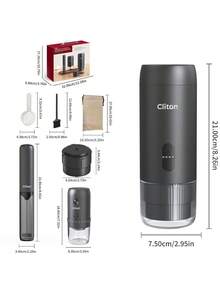 CLITON 3-In-1 Premium Portable Coffee Set: Rechargeable Espresso Machine + Electric Coffee Grinder + Milk Frother - Complete Camping And Travel Set, Elegant Gift Box Packaging, Suitable For Holidays, Kitchen And Coffee Lovers