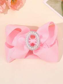 1 pièce Bandeau à nœud large de couleur unie élégante de la lettre A à Z, convient aux filles et aux bébés, serre-tête nœud perle doux, accessoire cheveux en satin, décoration de cheveux à la mode - Rose bonbon - Voir 22