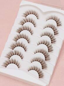 7对棕色睫毛透明茎漫画风格自然仿真新手睫毛五对套装棕色化妆工具产品佩戴舒适手工上睫毛翼状尾眼拉长自然逼真睫毛全条睫毛持久浓密流行化妆美容工具 - 自然纖長款 - 查看 5